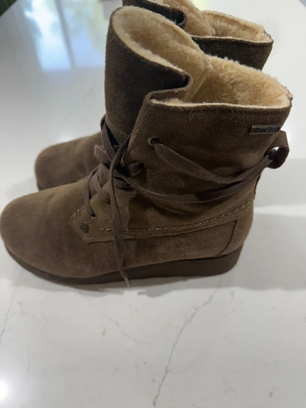 Brown Suede Shearling Lined Ankle Boots Women's US 7